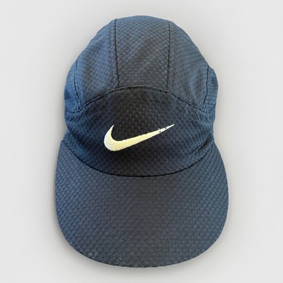 Vintage 90s Nike Black Swoosh Running Tailwind 7 Panel StrapBack Hat White Tags - Picture 1 of 9